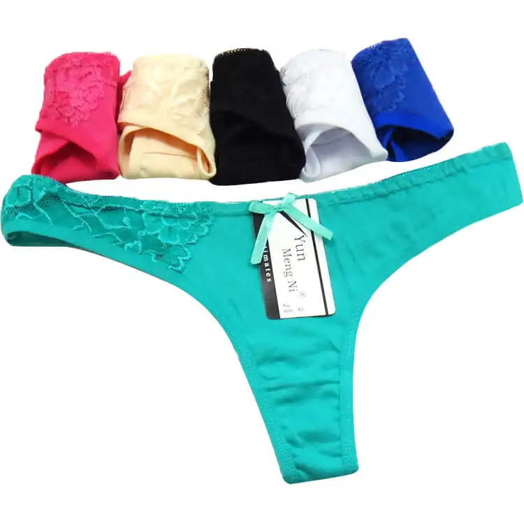 Yun Meng Ni Underwear Transparent Sexy Lace Trims on Right Side Comfortable Cotton Ladies Thongs