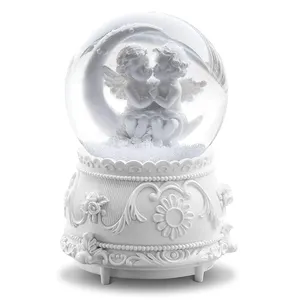 Perfect Home Decor Valentine's Birthday Gift Resin White Lover Angel Musical Snow Water Globes