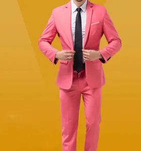 2019 novo estilo de design casaco calça smoking homens ternos de casamento fotos rosa granel por atacado