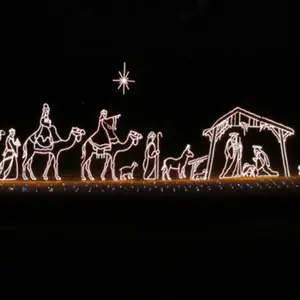 户外 2D LED rope 灯诞生场景耶稣圣诞灯雕塑冬季假期草坪显示器