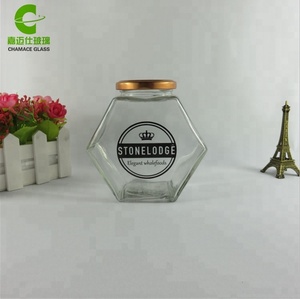 Barattolo coperchio in latta dorata vetro esagonale 100ml 180ml 280ml 380ml bottiglie e barattoli per la conservazione degli alimenti coperchio multifunzione campioni gratuiti Love <span class=keywords><strong>Glass</strong></span> - Product Image 5
