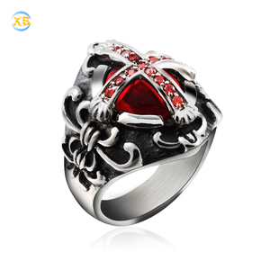 2019 nuovo Commercio All'ingrosso D'argento Croce Gotica Punk Vampire Rosso Anello di Pietra - Product Image 1