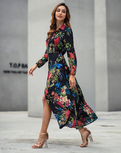 Usine fabricant YILEYA femmes robe fleurs dames manches longues robes chic décontracté floral robe maxi - Product Image 6