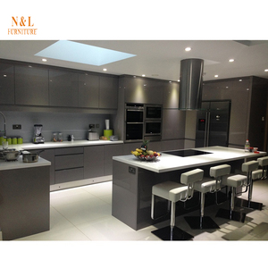 Hangzhou MDF <span class=keywords><strong>face</strong></span> laqué brillant finition moderne métal handless contreplaqué armoires de <span class=keywords><strong>cuisine</strong></span> - Product Image 1