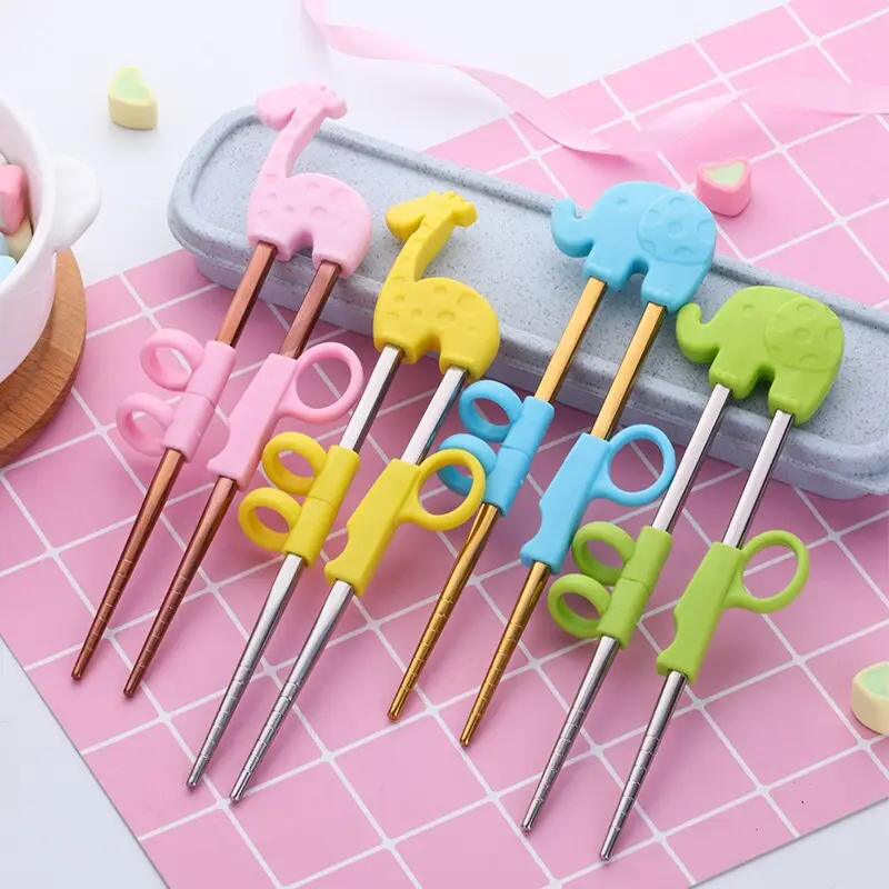 Wholesale Stainless Steel Mini Cute learning Chopsticks Reusable Children Training Chopsticks For Kids