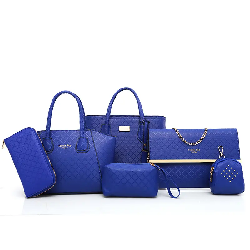 newest fashion Luxury ladies handbag lady 6 pieces PU leather tote bag set woman purse handbag