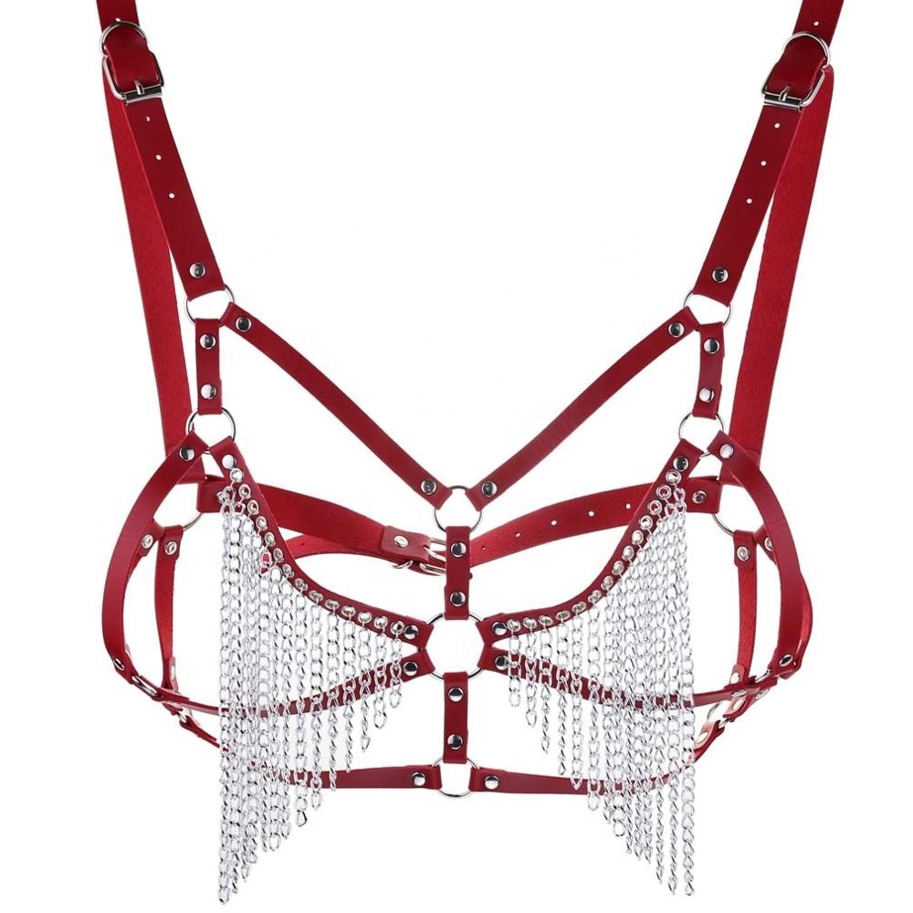 Harnais De Corps / Soutien-gorge Punk En Simili Cuir - Avec Chaînes Métal - Taille Unique Femme