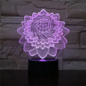 3D Lotus Bloem Nachtlampje Touch Schakelaar Tafel Bureau Optische 3d Illusion Lampen 7 Kleur Veranderende LED Tafellamp