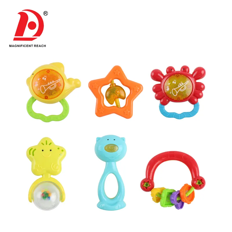 HUADA 2023 6pcs Different Shapes Colorful Bells Baby Classic Rattle Rings Toy Set with Sounds