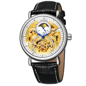 Forsining 중국 시계 공장 개인 상표 Timepiece MoonPhase 가죽 럭셔리 뜨거운 판매 자동 기계 남자 손목 시계