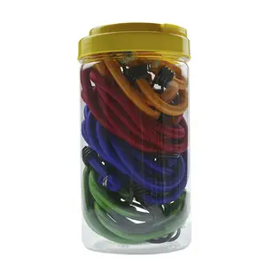 8pc Pack Steel Hook Elastic Rope Plastic Jar Assorted Bungee Cords Set Bungee Elastic Rope