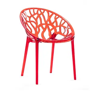 Modern dış mekan mobilyaları restoran kırmızı tasarım plastik sandalye şeffaf