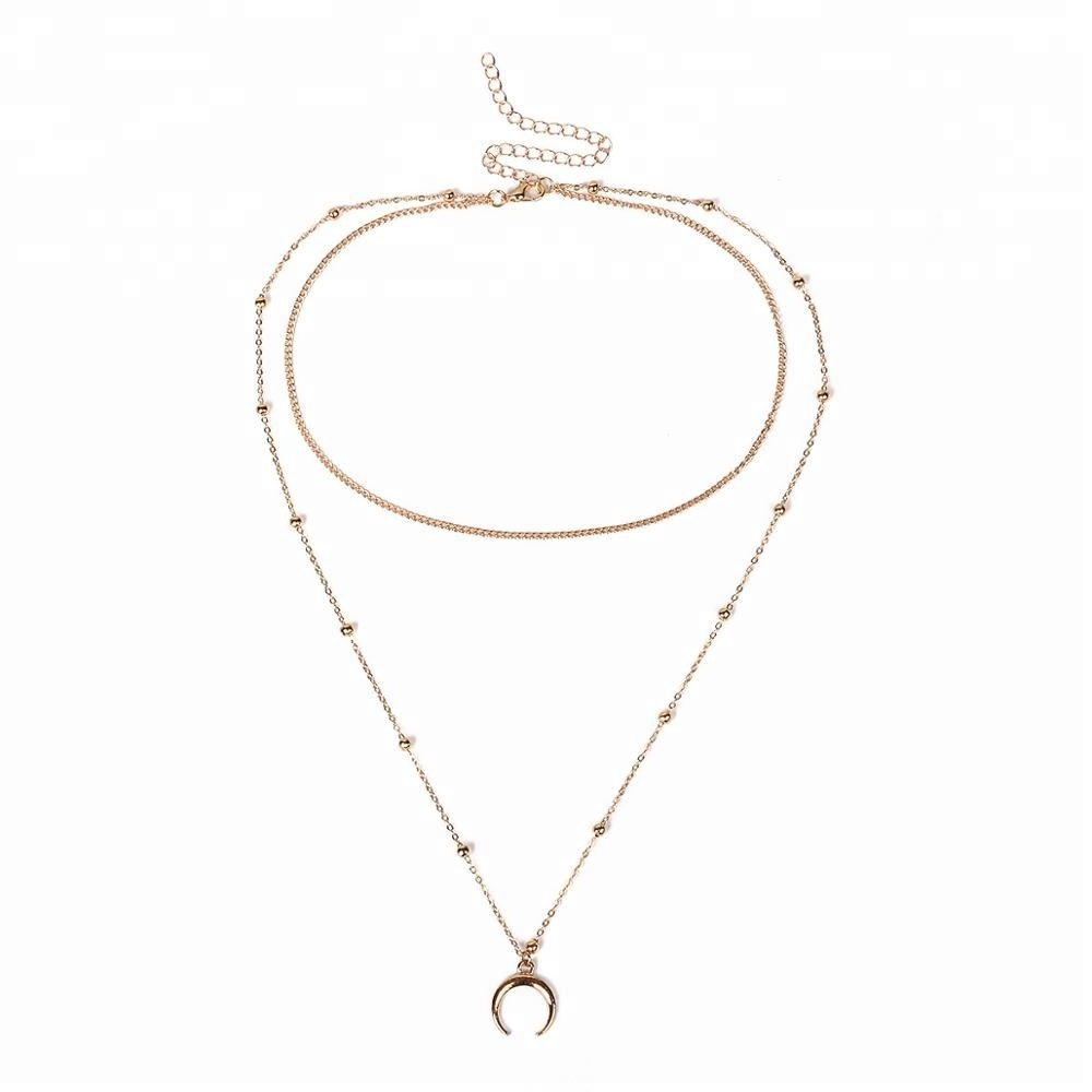 2018 de moda metal multi capas Luna colgante collar elegante collar de cadena para las mujeres
