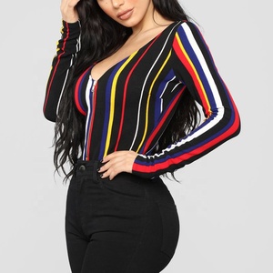 Service OEM à manches longues femmes <span class=keywords><strong>body</strong></span> <span class=keywords><strong>body</strong></span> à rayures sexy <span class=keywords><strong>col</strong></span> <span class=keywords><strong>v</strong></span> profond <span class=keywords><strong>body</strong></span> pour les femmes - Product Image 2