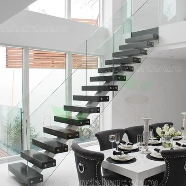 Escaliers flottants en cristal invisible, décoration murale, avec balustrade en verre