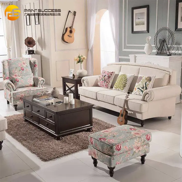 Custom Living Room Sofas Corner Florals Chesterfield Sofa Furniture Set 5 Seater