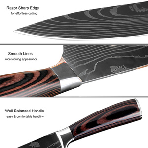 Xyj — ensemble de couteaux de cuisine avec lames en acier inoxydable, 8 pièces, Laser, damas, ensembles de couteaux de <span class=keywords><strong>Chef</strong></span>, outils utilitaires Santoku, pour l'épluchage des cadeaux - Product Image 2