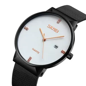 卸売 黒鋼ブレスレット腕時計-ミニマリストファッションラグジュアリーSkmei9164ブラックブレスレットステンレススチールメッシュストラップガラスクォーツメンズ腕時計