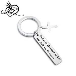 Bible Verse Cross Christian Keychain God is in The Midst of Her She Shall Not Be Moved Keychain