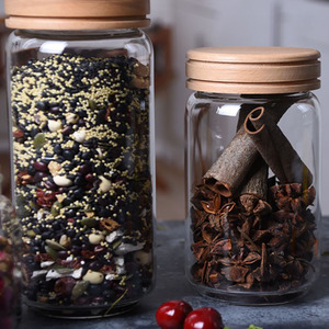 Clear Glass Canister Snack Sugar Treat Tea Storage <strong>Jar</strong> Wooden Lid Kitchen Decor Storage <strong>Spaghetti</strong> <strong>Jar</strong> - Product Image 1