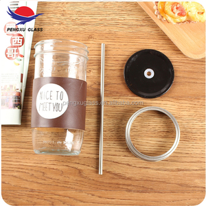 Borrar 8 oz de <span class=keywords><strong>vidrio</strong></span> de boca ancha cónica Mason Jar con hermético de tapa de Metal con paja - Product Image 4
