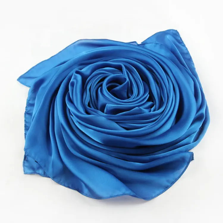 US hot selling soft silk feeling plain royal blue silk scarf