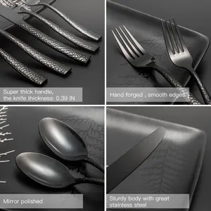 Black Cutlery Set Hot Sale Shinny Black Flatware Logo Printing Stainless Steel Silverware Cutlery Set