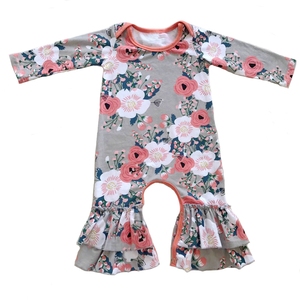 Twin cotton floral ruffle romper girl sleeper romper outfit night dress pajamas Christmas gifts - Product Image 1