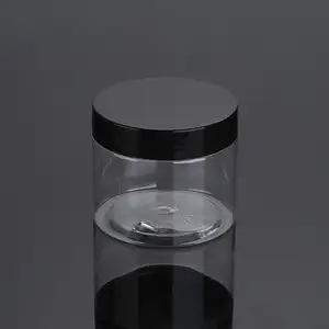 2 Oz 4 Oz 8 Oz Plastic Potten Clear Pet Rechte Zijdig Potten W/Bekleed Aluminium Caps Zwart Glad gevoerd Caps 12 Oz 16 Oz