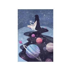 Personnalisé Noir poil long belle jeune fille assise sur la planète diamant peinture <span class=keywords><strong>d</strong></span>'art - Product Image 3