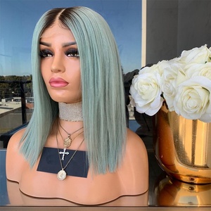 Cuticule Aligne Ombre <span class=keywords><strong>Vert</strong></span> Droite Bob ยุโรป Vierge Cheveux Humains ลูกไม้ด้านหน้า Perruques - Product Image 3