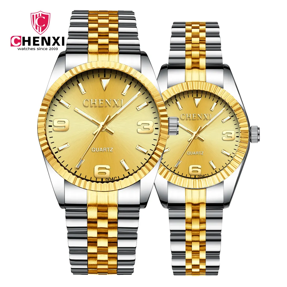 Chenxi 004C Birthday Valentine's Gift Stainless Steel Strap Quartz 2 Tones Couple Watches Low Price Lover Wristwatch