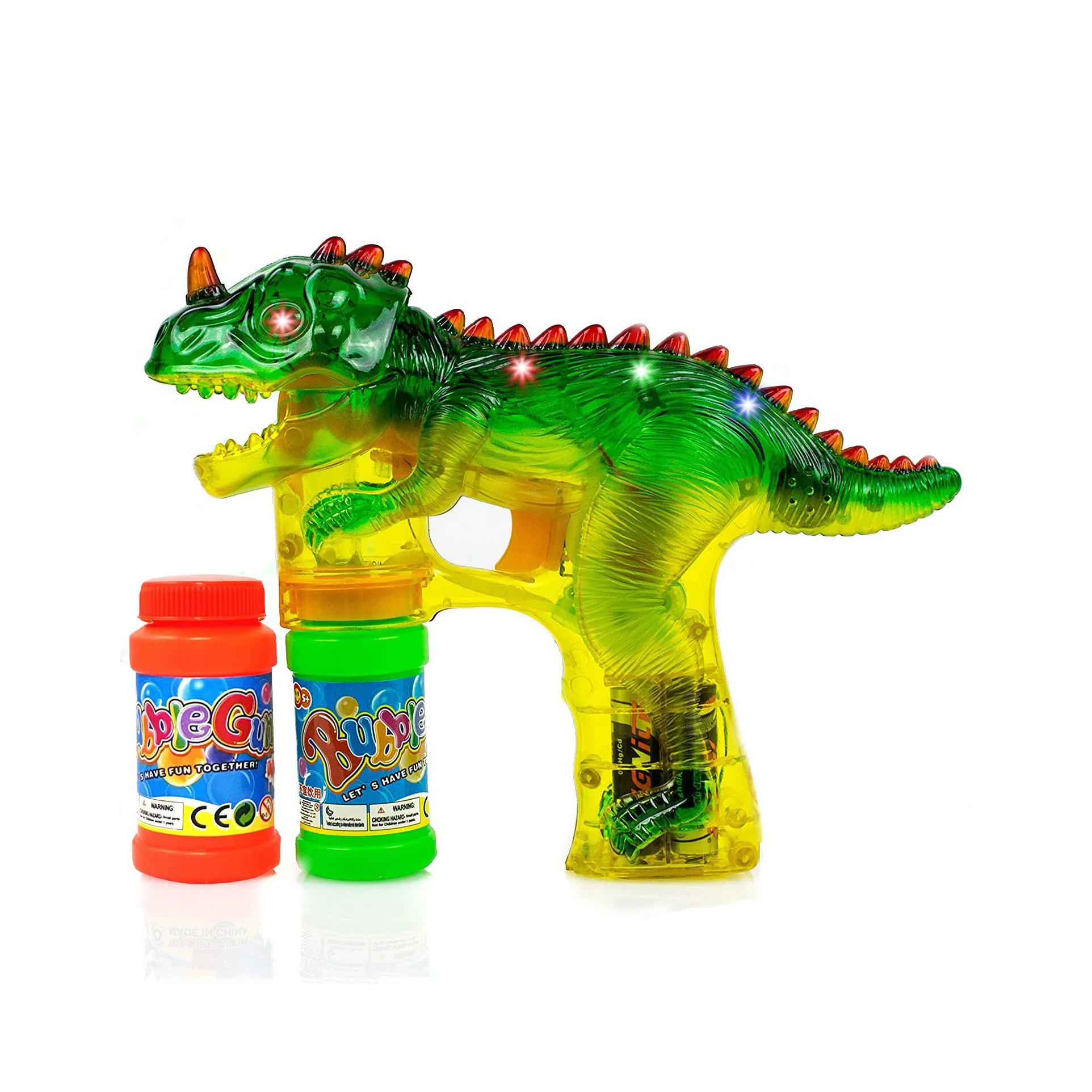 Юрский динозавр пузырьковый Пистолет Бластер детский вентилятор для освещения со светодиодными мигающими огнями и звуковыми сигналами 2 бутылки для пузырьков