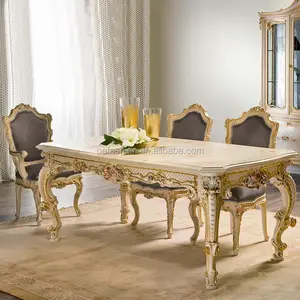 OE-FASHION European solid wood rectangular French dining table Painted gold dining table dining chair combination