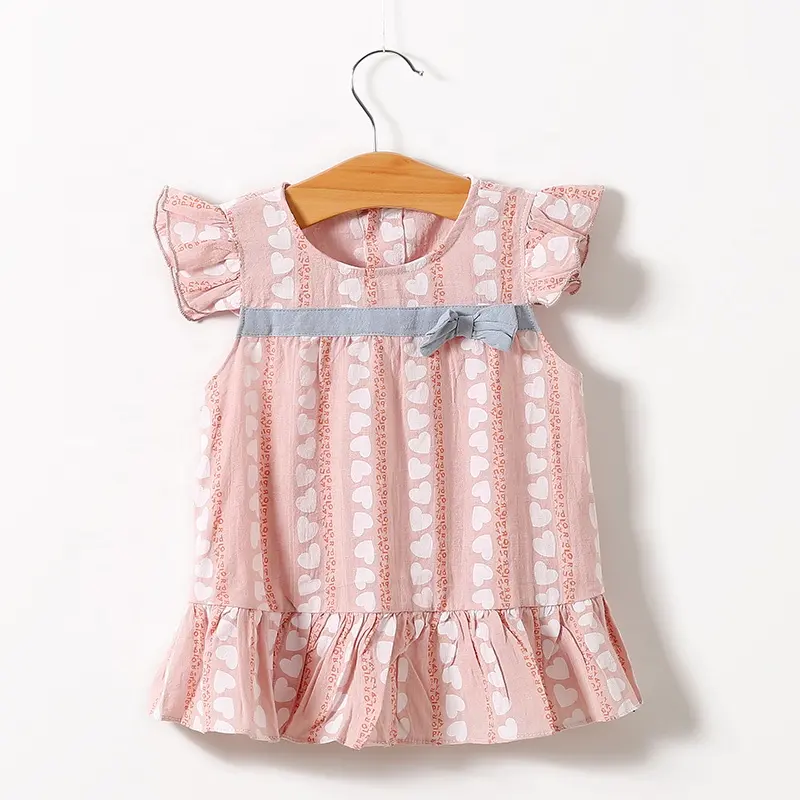 ベビー服女の赤ちゃん夏綿100% フライングスリーブラブプリントドレス、小売、卸売