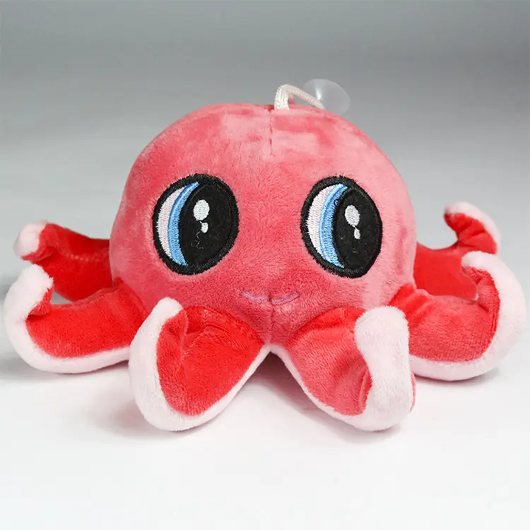cartoon character stuffed animal keychain red plush octopus with suction cup