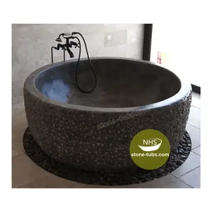 热浸黑色圆形碗浴缸菠萝粗糙表面手工天然大理石石浴浴缸