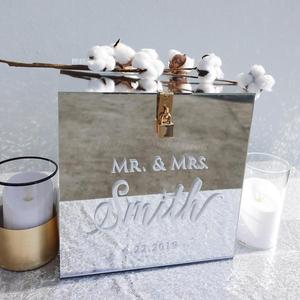 High-End Design Silver <strong>Mirror</strong> Acrylic <strong>Box</strong> Lockable Acrylic Wishing Well Card <strong>Box</strong> with Custom Logo - Product Image 3