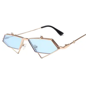 Fashion Steampunk Sunglasses Women Gold Flip Cover Lens Punk Red Yellow Clear Triangle Hollow Sun Glasses For Female Eyewear