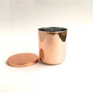 铜玻璃蜡烛台弯曲的底部杯与木盖不锈钢盖子集玻璃蜡烛罐