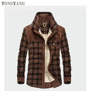 TONGYANG Shirt Men Casual Shirts Winter Wool Fleece Thick Warm Male Plaid Corduroy Shirts Camisa masculina Chemise