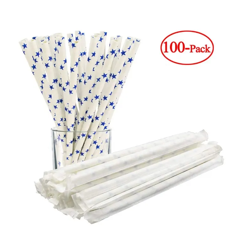 100 pack Paper Drink Straws PLA Biodegradable Paper straw