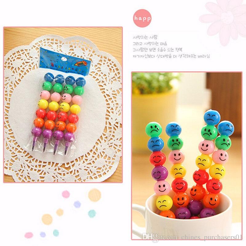 7 Colors Crayons Creative Sugar-Coated Haws Cartoon Graffiti Pen smile Stationery Gifts For Kids Wax Crayon Pencil