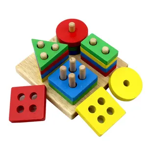 Kognitiv passende pädagogische Bausteine Montessori Baby Geometric Shapes Holz puzzle