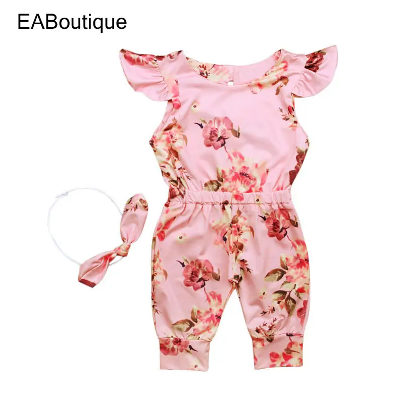 EABoutique fashion summer sleeveless baby girl romper+Headband cute print O-neck new born baby clothes for 0-2 year S0310