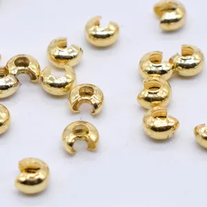 Non Tarnish Brass 18K Gold Plating Crimp beads Cover Metal Jewelry Findings Accessories