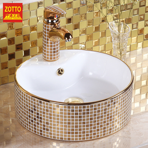 Üreticileri tedarik kaplama tezgah üstü monte tuvalet zarif sanat lavabo seramik altın renk havzası - Product Image 2