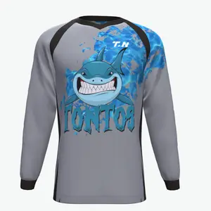 Custom-made Funny T Shirt Fishing Long Sleeve Polyester/Spendex Spf Fishing Shirt Gray