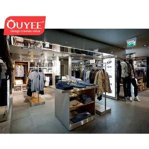 الحديثة الملابس الملابس طاولة الاستقبال في المتجر تصميم للتجزئة القماش أثاث للعرض خشبي رف ملابس