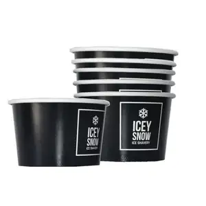 Disposable 4 8oz Frozen Ice Cream Bowl black ice cream cups with lids